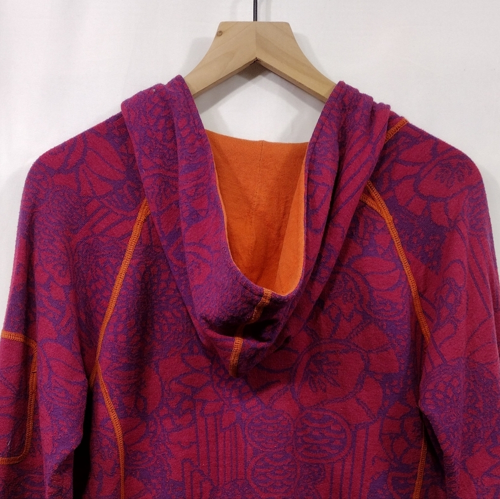 Title Nine Wool Blend Floral Zip Front Hoodie Womens L Purple Outdoor Sporty - Picture 7 of 9